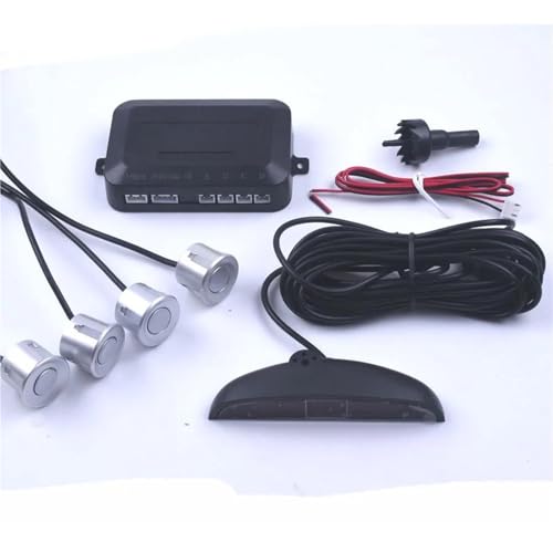 Sensoren RüCkfahrhilfe 1 Set Auto Parkplatz Sensor Kit Auto Auto Display 4 Sensoren Für Alle Autos Reverse Backup Radar Monitor Parkplatz RüCkfahrwarner(Silber) von YSQIFBABD