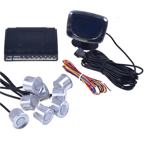 Sensoren RüCkfahrhilfe 1Set Auto Parkplatz Sensor Kit Display 4 Sensoren Für Alle Autos Reverse Assistance Backup Radar Monitor RüCkfahrwarner(8 Silver) von YSQIFBABD
