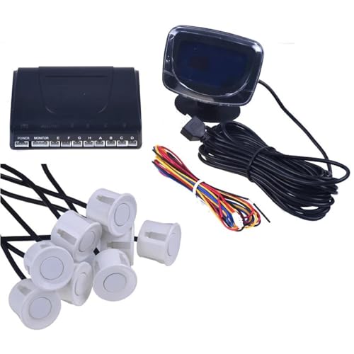 Sensoren RüCkfahrhilfe 1Set Auto Parkplatz Sensor Kit Display 4 Sensoren Für Alle Autos Reverse Assistance Backup Radar Monitor RüCkfahrwarner(8 White) von YSQIFBABD