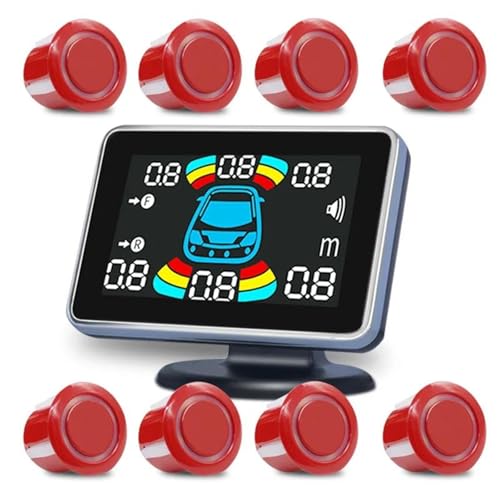 Sensoren RüCkfahrhilfe 8 Einparkhilfe-Sensor-Auto-Rückfahr-Backup-Radar-Elektronik Hinten Auto-Detektor Backing Assistance Kit Summer RüCkfahrwarner(Rot) von YSQIFBABD