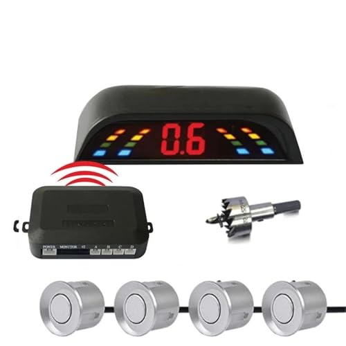 Sensoren RüCkfahrhilfe Auto Auto Parktronic Parkplatz Sensor Mit 4 Reverse Backup Radar-Monitor Detektor Display RüCkfahrwarner(Silber) von YSQIFBABD