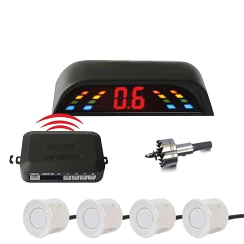Sensoren RüCkfahrhilfe Auto Auto Parktronic Parkplatz Sensor Mit 4 Reverse Backup Radar-Monitor Detektor Display RüCkfahrwarner(Weiss) von YSQIFBABD