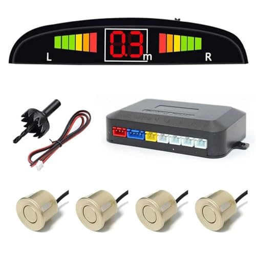Sensoren RüCkfahrhilfe Auto Digital Screen Parkplatz Sensor Kit Hintergrundbeleuchtung Display 4 Sensoren 22mm Reverse Radar Detektor RüCkfahrwarner(Gold) von YSQIFBABD