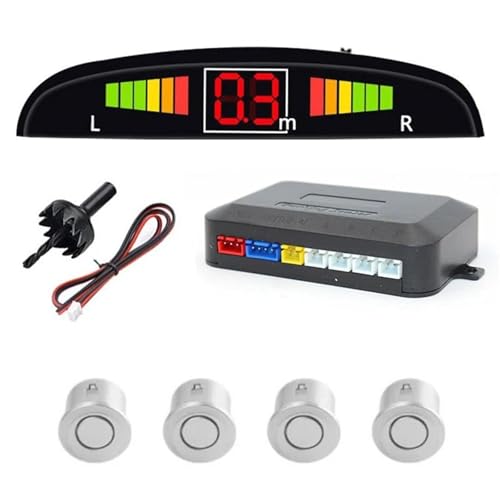 Sensoren RüCkfahrhilfe Auto Digital Screen Parkplatz Sensor Kit Hintergrundbeleuchtung Display 4 Sensoren 22mm Reverse Radar Detektor RüCkfahrwarner(Silber) von YSQIFBABD