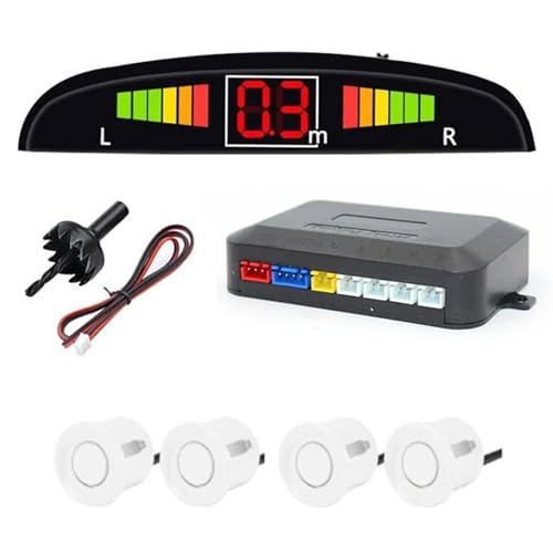 Sensoren RüCkfahrhilfe Auto Digital Screen Parkplatz Sensor Kit Hintergrundbeleuchtung Display 4 Sensoren 22mm Reverse Radar Detektor RüCkfahrwarner(Weiss) von YSQIFBABD