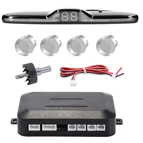 Sensoren RüCkfahrhilfe Auto Einparkhilfe Fahrzeug Rückfahrkamera Monitor Detektor Mit Display Ton Warnung 4 Parksensoren RüCkfahrwarner(Silber) von YSQIFBABD