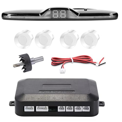 Sensoren RüCkfahrhilfe Auto Einparkhilfe Fahrzeug Rückfahrkamera Monitor Detektor Mit Display Ton Warnung 4 Parksensoren RüCkfahrwarner(Weiss) von YSQIFBABD
