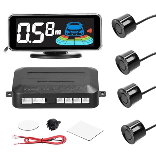 Sensoren RüCkfahrhilfe Auto Hinten Umkehr Radars LCD Display Parkplatz Sensor Abstand Erkennung Summer Sound Warnung Reverse Sensor RüCkfahrwarner(Black 4pcs) von YSQIFBABD