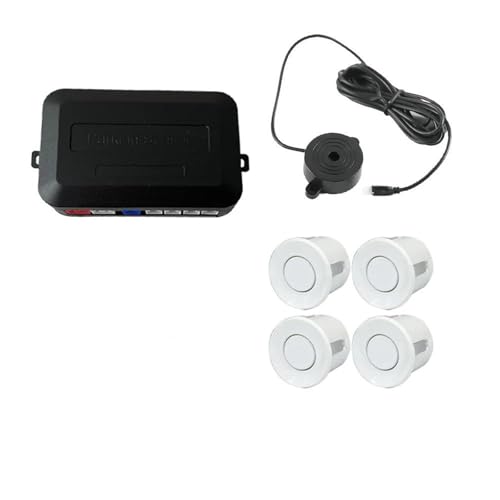 Sensoren RüCkfahrhilfe Auto Parkplatz Sensor Kit 4 Sensoren 22mm Summer Reverse Backup Radar Ton Alarm Anzeige Sonde 12V RüCkfahrwarner(Weiss) von YSQIFBABD