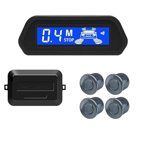 Sensoren RüCkfahrhilfe Auto Parkplatz Sensor Kit Mit Auto Parktronic Reverse Monitor 12V 22mm 4 Sensoren Radar Detektor Display RüCkfahrwarner(Grey) von YSQIFBABD