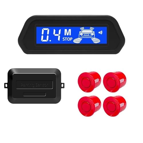 Sensoren RüCkfahrhilfe Auto Parkplatz Sensor Kit Mit Auto Parktronic Reverse Monitor 12V 22mm 4 Sensoren Radar Detektor Display RüCkfahrwarner(Rot) von YSQIFBABD