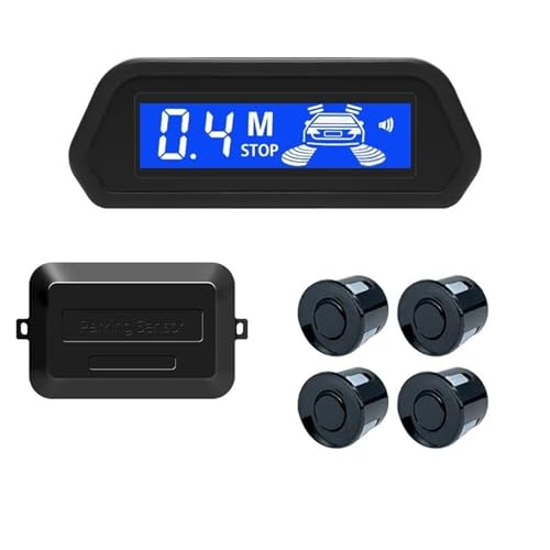 Sensoren RüCkfahrhilfe Auto Parkplatz Sensor Kit Mit Auto Parktronic Reverse Monitor 12V 22mm 4 Sensoren Radar Detektor Display RüCkfahrwarner(Schwarz) von YSQIFBABD