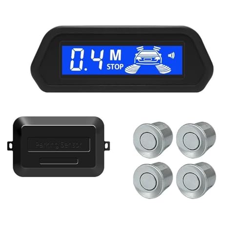 Sensoren RüCkfahrhilfe Auto Parkplatz Sensor Kit Mit Auto Parktronic Reverse Monitor 12V 22mm 4 Sensoren Radar Detektor Display RüCkfahrwarner(Silber) von YSQIFBABD