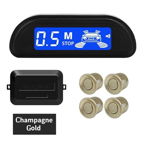 Sensoren RüCkfahrhilfe Auto Parkplatz Sensor Kit Mit Reverse Monitor 22mm 4 Sensoren Radar Detektor Hintergrundbeleuchtung Display RüCkfahrwarner(Champagne Gold) von YSQIFBABD