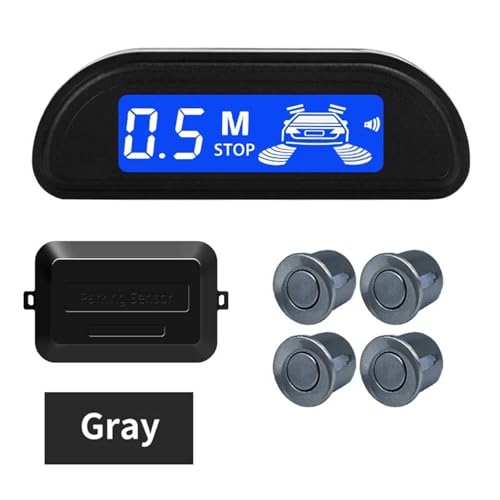 Sensoren RüCkfahrhilfe Auto Parkplatz Sensor Kit Mit Reverse Monitor 22mm 4 Sensoren Radar Detektor Hintergrundbeleuchtung Display RüCkfahrwarner(Grey) von YSQIFBABD