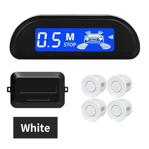 Sensoren RüCkfahrhilfe Auto Parkplatz Sensor Kit Mit Reverse Monitor 22mm 4 Sensoren Radar Detektor Hintergrundbeleuchtung Display RüCkfahrwarner(Weiss) von YSQIFBABD