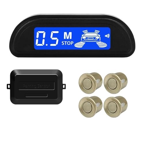 Sensoren RüCkfahrhilfe Auto Parkplatz Sensor Kit Parktronic Reverse Monitor 22mm 4 Sensoren Radar Detektor Hintergrundbeleuchtung Display RüCkfahrwarner(Champagne Gold) von YSQIFBABD