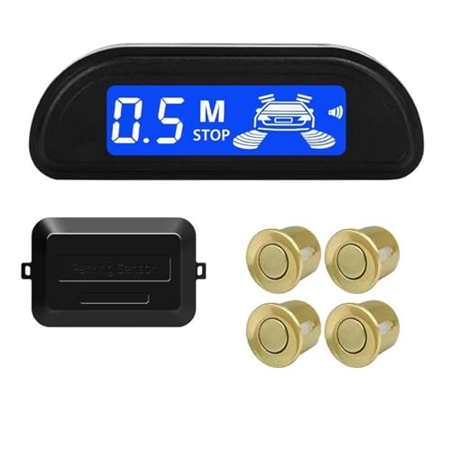 Sensoren RüCkfahrhilfe Auto Parkplatz Sensor Kit Parktronic Reverse Monitor 22mm 4 Sensoren Radar Detektor Hintergrundbeleuchtung Display RüCkfahrwarner(Gold) von YSQIFBABD