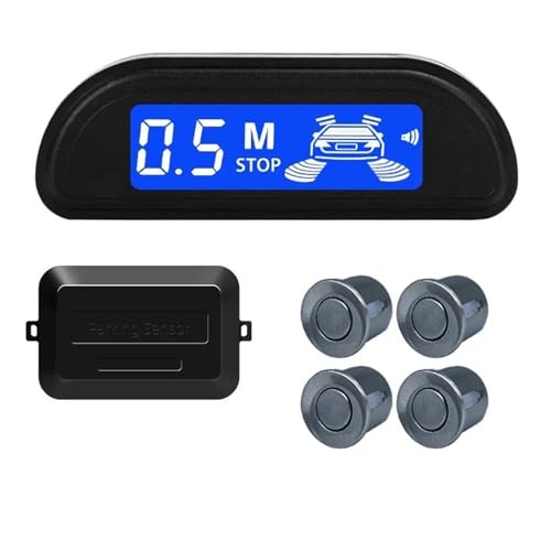 Sensoren RüCkfahrhilfe Auto Parkplatz Sensor Kit Parktronic Reverse Monitor 22mm 4 Sensoren Radar Detektor Hintergrundbeleuchtung Display RüCkfahrwarner(Grey) von YSQIFBABD