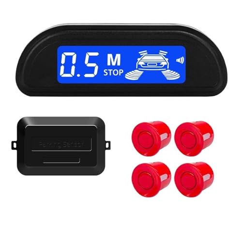 Sensoren RüCkfahrhilfe Auto Parkplatz Sensor Kit Parktronic Reverse Monitor 22mm 4 Sensoren Radar Detektor Hintergrundbeleuchtung Display RüCkfahrwarner(Rot) von YSQIFBABD