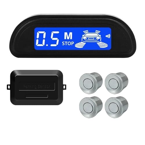 Sensoren RüCkfahrhilfe Auto Parkplatz Sensor Kit Parktronic Reverse Monitor 22mm 4 Sensoren Radar Detektor Hintergrundbeleuchtung Display RüCkfahrwarner(Silber) von YSQIFBABD