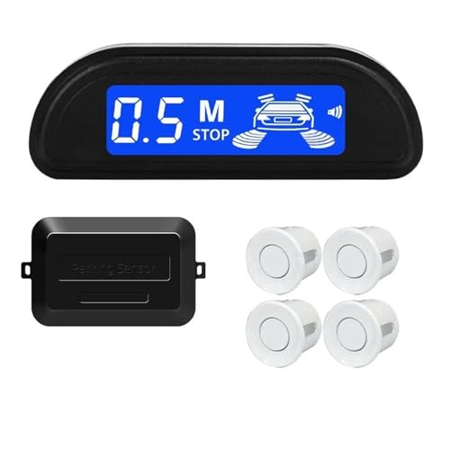 Sensoren RüCkfahrhilfe Auto Parkplatz Sensor Kit Parktronic Reverse Monitor 22mm 4 Sensoren Radar Detektor Hintergrundbeleuchtung Display RüCkfahrwarner(Weiss) von YSQIFBABD