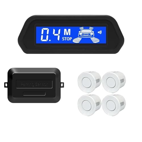Sensoren RüCkfahrhilfe Auto Parkplatz Sensor Mit Auto Parktronic Reverse Monitor 4 Sensoren Radar Detektor Hintergrundbeleuchtung Display RüCkfahrwarner(Weiss) von YSQIFBABD
