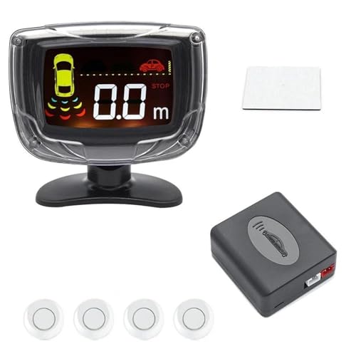 Sensoren RüCkfahrhilfe Auto Parkplatz Sensor Set LCD Display 4 Radar Sonde 65dB Summer Alarm Backup Umkehr Radar Monitor Detektor RüCkfahrwarner(Weiss) von YSQIFBABD