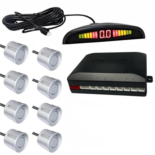 Sensoren RüCkfahrhilfe Auto Parktronic Parkplatz Sensor Mit 8 Sensoren Reverse Backup Parkplatz Radar-Monitor Detektor 22MM RüCkfahrwarner(Silber) von YSQIFBABD