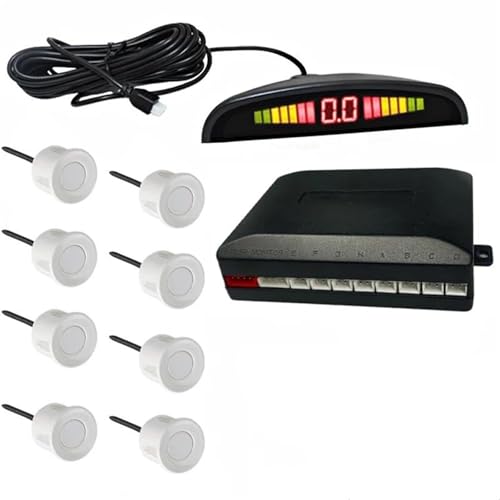Sensoren RüCkfahrhilfe Auto Parktronic Parkplatz Sensor Mit 8 Sensoren Reverse Backup Parkplatz Radar-Monitor Detektor 22MM RüCkfahrwarner(Weiss) von YSQIFBABD