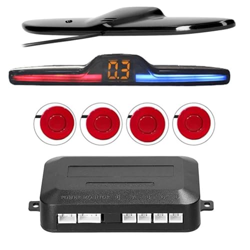Sensoren RüCkfahrhilfe Auto Reverse Radar Kit Fahrzeug Parksensor Mit 4 Parksensoren Backup Radar Mit Abstandsanzeige RüCkfahrwarner(Rot) von YSQIFBABD
