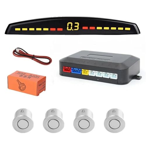 Sensoren RüCkfahrhilfe Auto Reverse Radar Kit Fahrzeug Parksensor Mit 4 Parksensoren Backup Radar Mit Abstandsanzeige RüCkfahrwarner(Silber) von YSQIFBABD