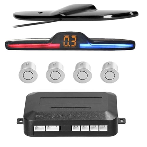Sensoren RüCkfahrhilfe Auto Reverse Radar Kit Fahrzeug Parksensor Mit 4 Sensoren Backup Assist Mit Abstandsanzeige RüCkfahrwarner(Silber) von YSQIFBABD