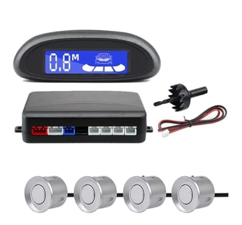 Sensoren RüCkfahrhilfe Parksensor Für Auto Mit Automatischer Parktronic-Rückfahrüberwachung 4 Sensoren Radarwarner Hintergrundbeleuchtung RüCkfahrwarner(Silber) von YSQIFBABD