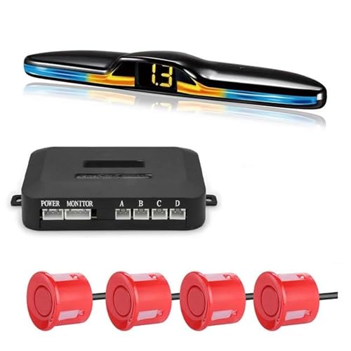 Sensoren RüCkfahrhilfe Parksensor-Hintergrundbeleuchtung Parktronic Monitor Display Kit Backup-Detektor-Assistent 4 Sonden RüCkfahrwarner(Rot) von YSQIFBABD