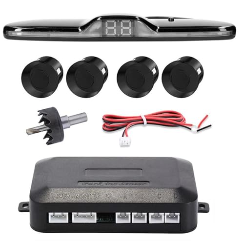Sensoren RüCkfahrhilfe Parksensor-Hintergrundbeleuchtung Parktronic Monitor Display Kit Backup-Detektor-Assistent 4 Sonden RüCkfahrwarner(Schwarz) von YSQIFBABD