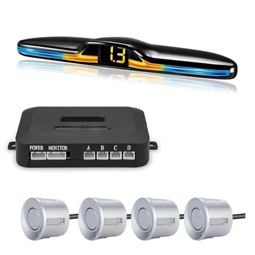 Sensoren RüCkfahrhilfe Parksensor-Hintergrundbeleuchtung Parktronic Monitor Display Kit Backup-Detektor-Assistent 4 Sonden RüCkfahrwarner(Silber) von YSQIFBABD