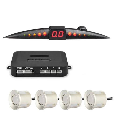 Sensoren RüCkfahrhilfe Parksensor-Kit Auto Parktronic LCD-Display Signalton Rückfahrradar-Monitor 4 Sensoren Parksensor RüCkfahrwarner(Champagne Gold) von YSQIFBABD