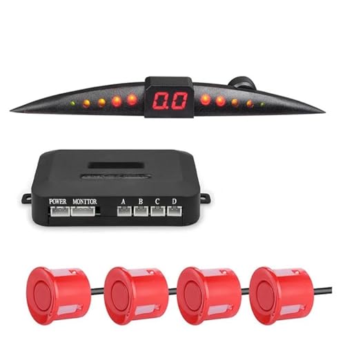 Sensoren RüCkfahrhilfe Parksensor-Kit Auto Parktronic LCD-Display Signalton Rückfahrradar-Monitor 4 Sensoren Parksensor RüCkfahrwarner(Rot) von YSQIFBABD