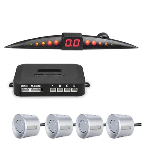 Sensoren RüCkfahrhilfe Parksensor-Kit Auto Parktronic LCD-Display Signalton Rückfahrradar-Monitor 4 Sensoren Parksensor RüCkfahrwarner(Silber) von YSQIFBABD