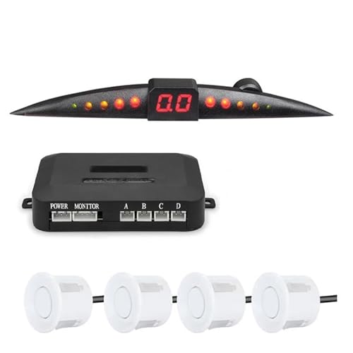 Sensoren RüCkfahrhilfe Parksensor-Kit Auto Parktronic LCD-Display Signalton Rückfahrradar-Monitor 4 Sensoren Parksensor RüCkfahrwarner(Weiss) von YSQIFBABD