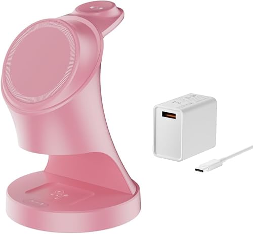 Ladestation für Apple Watch und iPhone, 3 in 1 Wireless Charger Induktive Ladestation/Kabelloses Ladegerät für iPhone 16/15/14/13/12 Mag-Safe Gerät Serie/Samsung Apple Watch/AirPods Pro Serie (Rosa) von YSRSAI