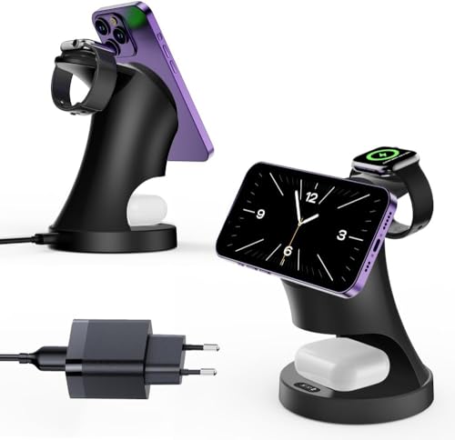 Streamline Wireless Ladegerät, Magnetische 3 in 1 Ladestation für iPhone16/15/14/13/12/Pro/Plus/Pro Max, 5W Ladegerät für Magsafe Apple Watch9/8/7/6/5/4/3/2/SE, für Airpods3/2/Pro (Schwarz) von YSRSAI