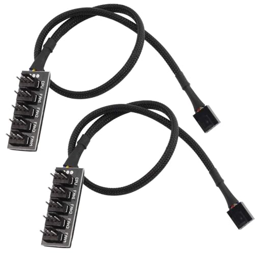 PWM Lüfterverteiler PC 5-fach Splitter Hub Adapterkabel für 12V Desktop Computer Cooler Gehäuselüfter 4-Pin & 3-Pin 35cm (2 Stück) von YSSHUI