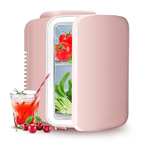 YSSOA - Mini-Kühlschrank 4L 6 Dosen, tragbarer Kühler und Heizer, kompakte Kühlschränke für Lebensmittel, Getränke, Hautpflege, Bürocomputer (Pink) von YSSOA