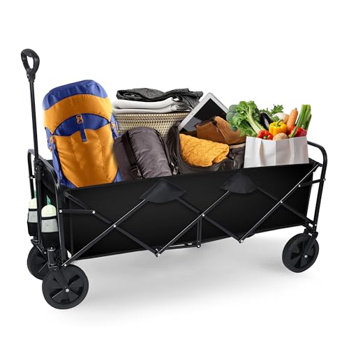 YSSOA Robuster, Faltbarer, tragbarer Handwagen mit abnehmbarem Baldachin, 20,3 cm Rädern, verstellbaren Griffen und doppeltem Stoff für Einkaufen, Picknick, Strand, Camping von YSSOA