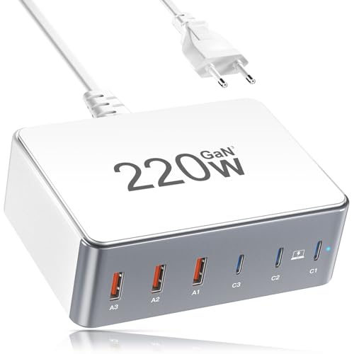 220W USB C Ladegerät Mehrfach, YSYFAD 6-Port USB Ladestation GAN Schnellladeleistung USB C Ladegerät 65W für MacBook Laptops USB Ladegerät Kompatibel mit i Phone i Pad Watch Samsung, Weiß Grau 220W USB C Ladegerät Mehrfach, YSYFAD 6-Port USB Ladestation GAN Schnellladeleistung USB C Ladegerät 65W für MacBook Laptops USB Ladegerät Kompatibel mit i Phone i Pad Watch Samsung, Weiß Grau von YSYFAD