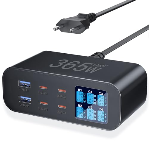 365W USB C Ladegerät Mehrfach mit LED Anzeige, YSYFAD 6-Port GAN USB Ladestation PD USBC Netzteil QC USBA Schnellladeleistung Ladegerät Typ-C 100W Charger für MacBook Laptops i Phone Pad, Schwarz 365W USB C Ladegerät Mehrfach mit LED Anzeige, YSYFAD 6-Port GAN USB Ladestation PD USBC Netzteil QC USBA Schnellladeleistung Ladegerät Typ-C 100W Charger für MacBook Laptops i Phone Pad, Schwarz von YSYFAD