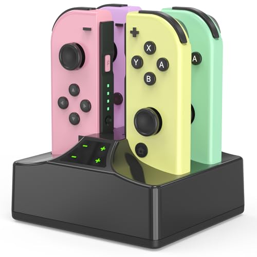 YTEAM Switch Controller Ladestation für Nintendo Switch/Switch OLED Model Joy-Con, [4 in 1 Joy-Con] Zubehör Charger Ladegerät mit USB C Kabel, mit LED-Anzeige Intelligenter Schaltung von YTEAM
