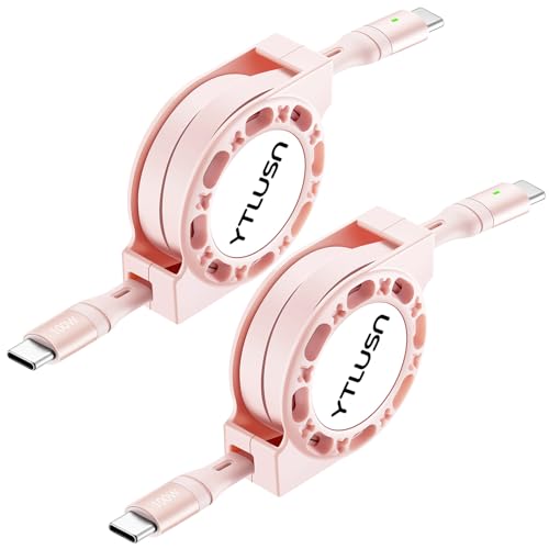 YTLUSN Retractable USB C Cable, 2Pack 4Ft 100W LED USB C to USB C Cable 5A Fast Charging Cable,Type C to Type C Charger Cord,USB C Cord for iPhone 15/Pro/Plus/Pro Max iPad MacBook (Pink) von YTLUSN